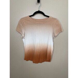 Madewell Womens Beige White T-Shirt XS Ombre Cotton Short-Sleeve Crewneck